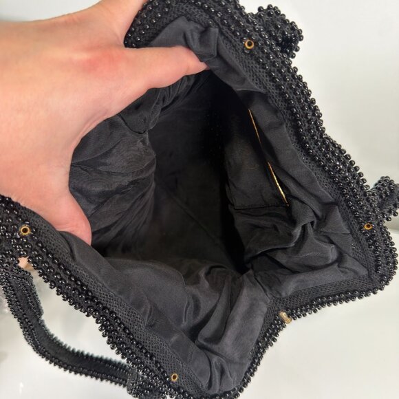 Stunning Vintage 1950's Black Corde Bead Cavier Evening bag Purse - Picture 7 of 15